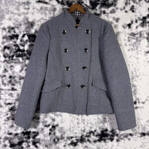 Armani Jeans Jacket Womens Size 44 Gray Double Breasted Wool Lined Preppy